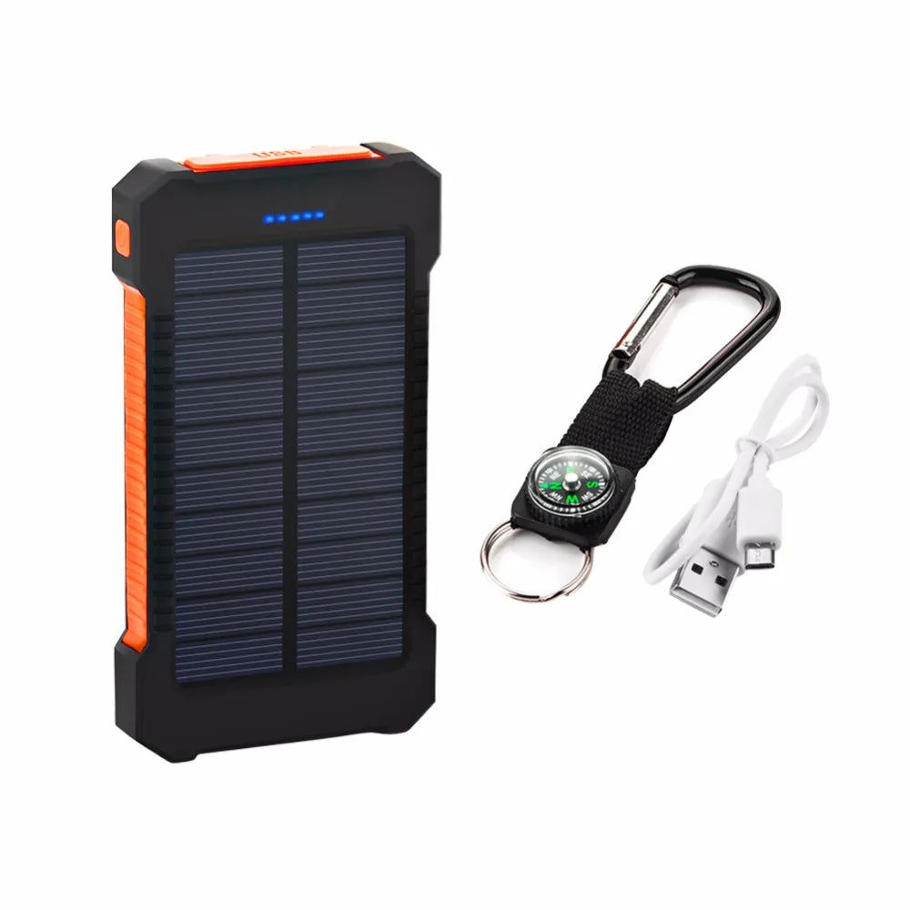 Solar Power Bank 10000mah Waterproof SOS External Auxiliary Battery Powerbank