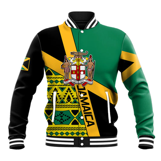 Personalised Jamaica Baseball Jacket Ethnic Style In Jamaican Flag LT9