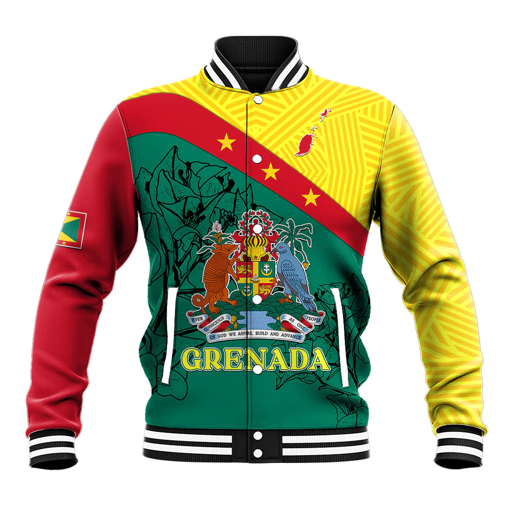 Grenada Baseball Jacket Coat Of Arms With Bougainvillea Flowers TS06