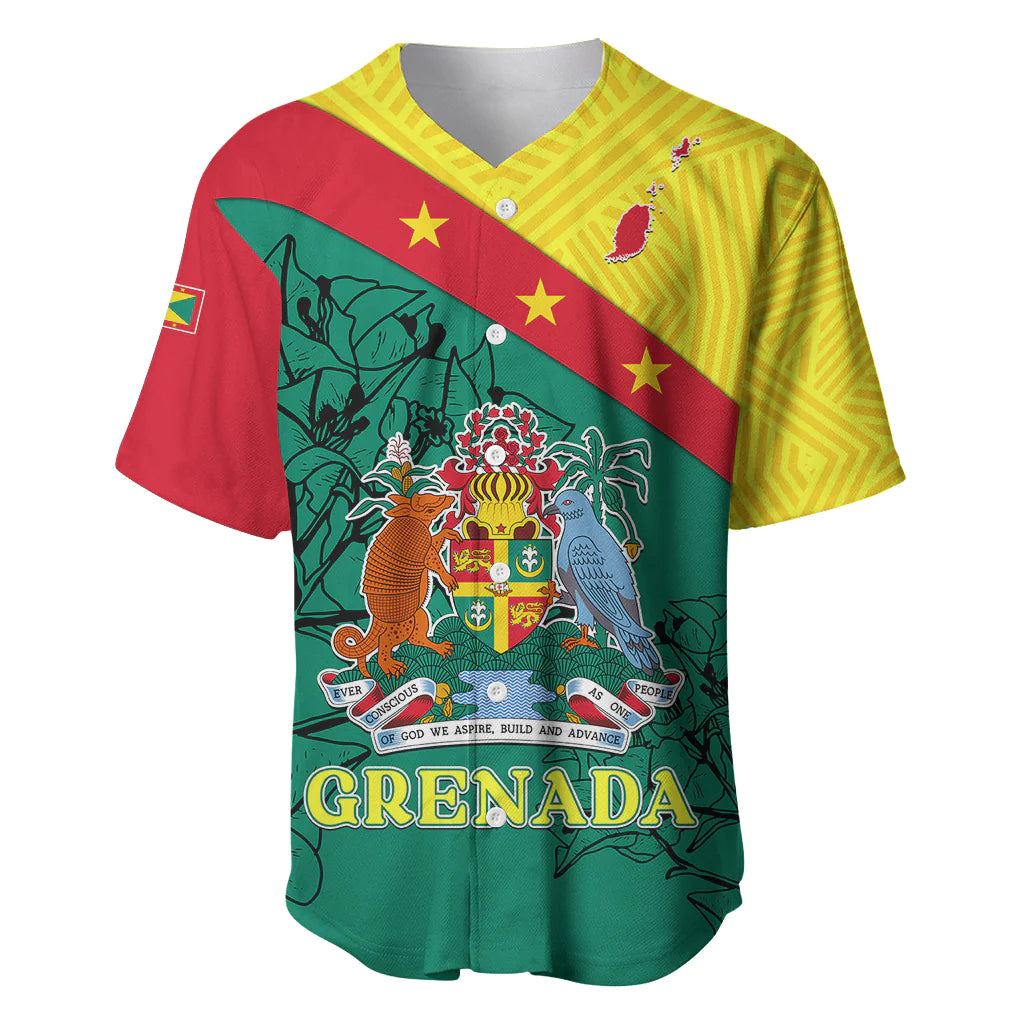 Custom Grenada Baseball Jersey Coat Of Arms With Bougainvillea Flowers TS06