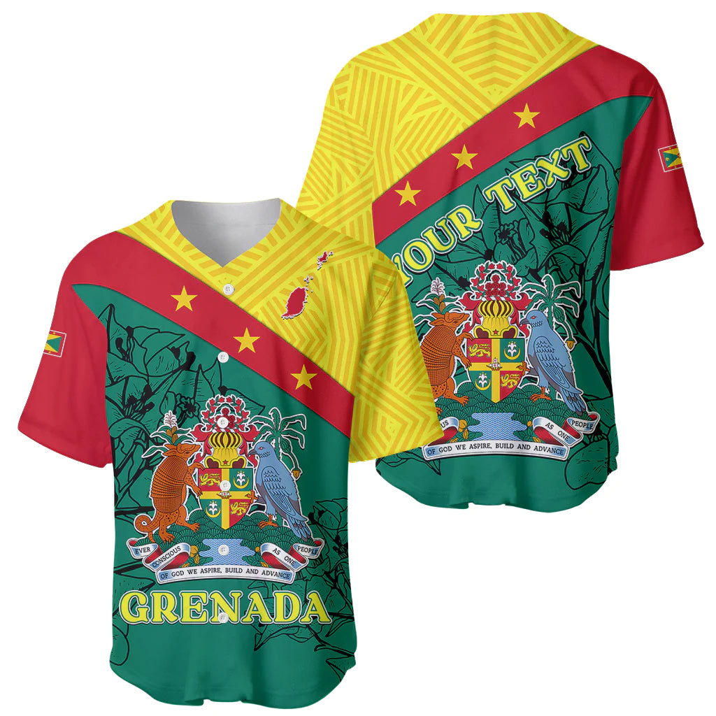 Custom Grenada Baseball Jersey Coat Of Arms With Bougainvillea Flowers TS06