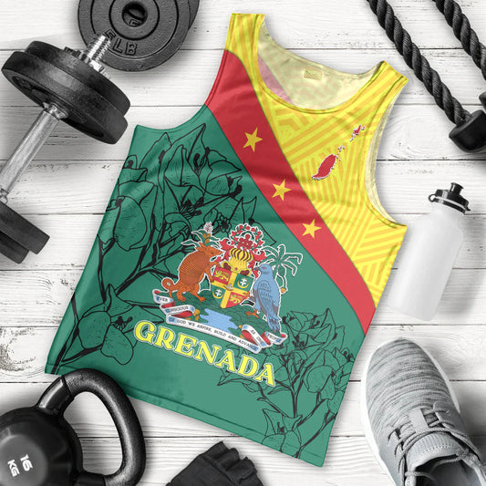 Custom Grenada Men Tank Top Coat Of Arms With Bougainvillea Flowers TS06