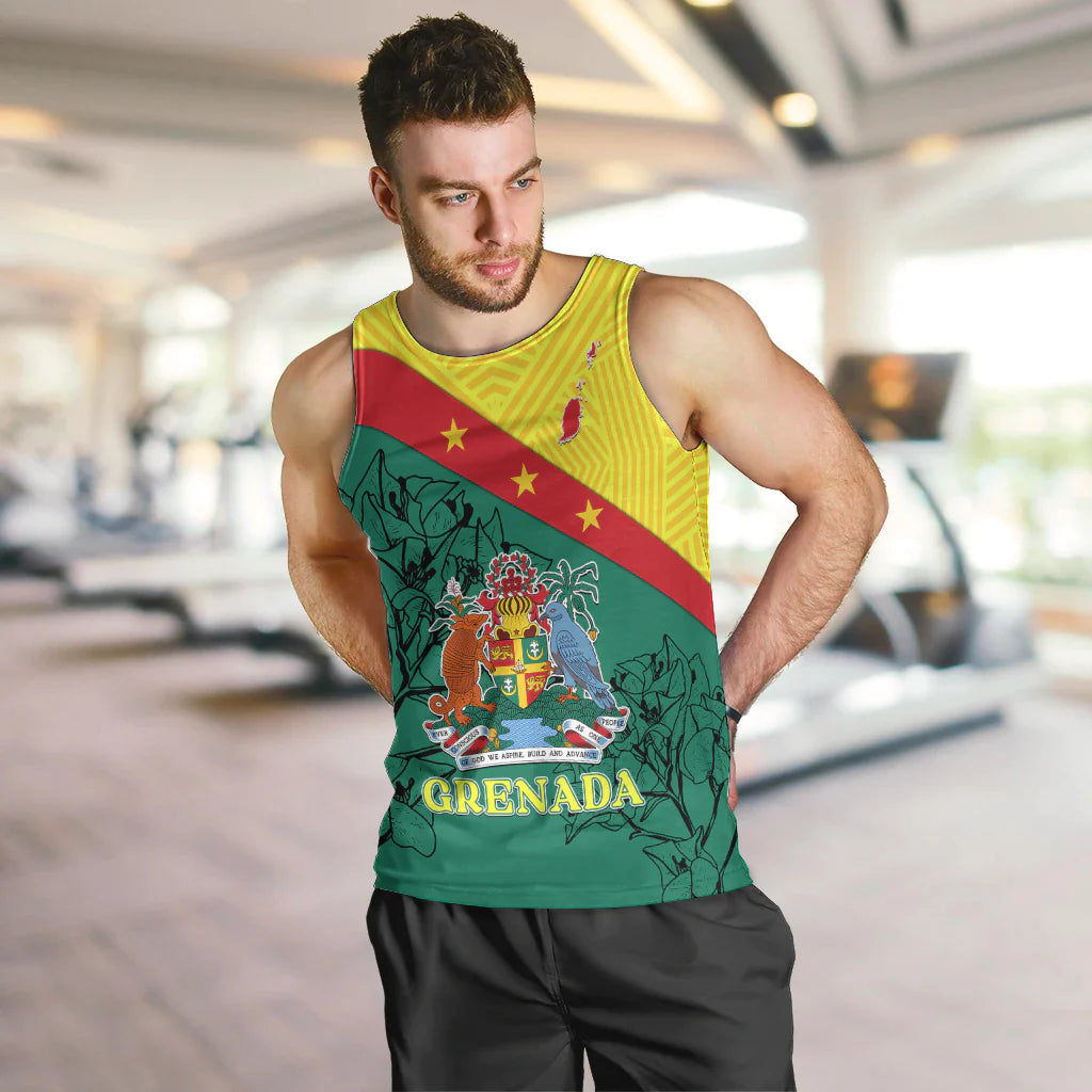 Custom Grenada Men Tank Top Coat Of Arms With Bougainvillea Flowers TS06