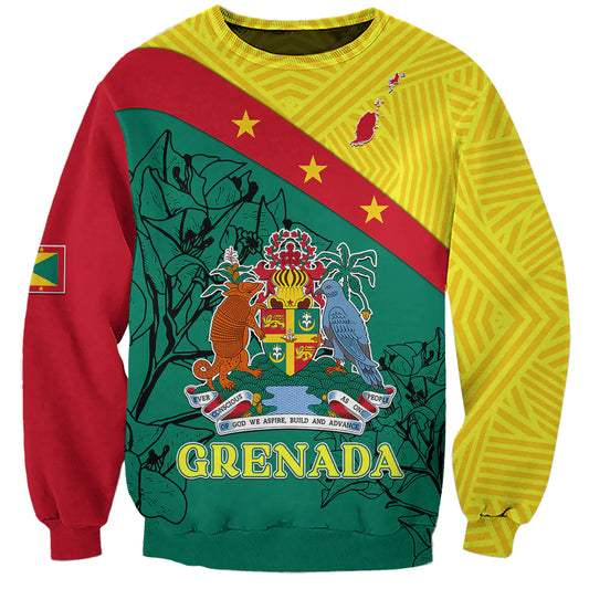 Custom Grenada Sweatshirt Coat Of Arms With Bougainvillea Flowers TS06