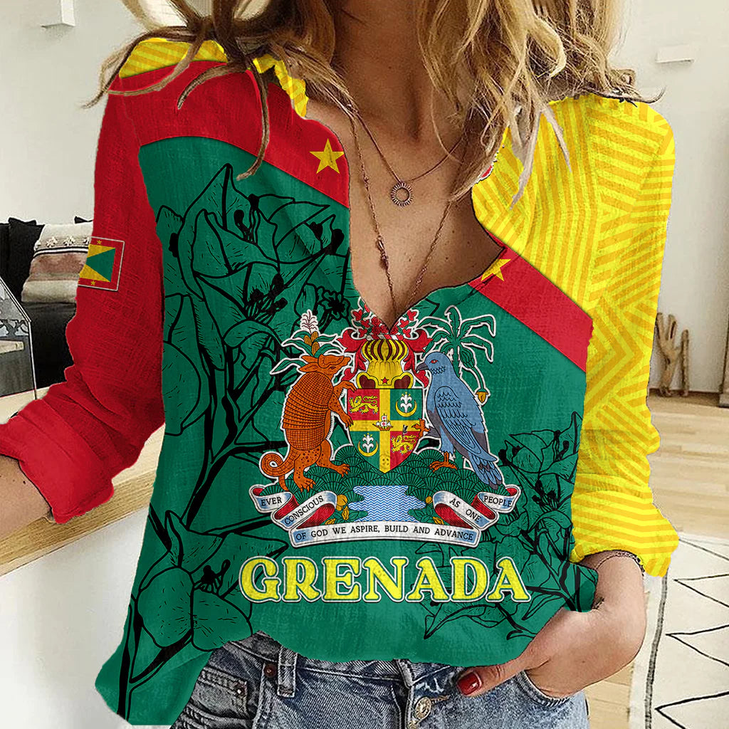 Custom Grenada Women Casual Shirt Coat Of Arms With Bougainvillea Flowers TS06