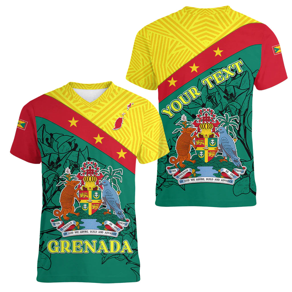 Custom Grenada Women V Neck T Shirt Coat Of Arms With Bougainvillea Flowers TS06