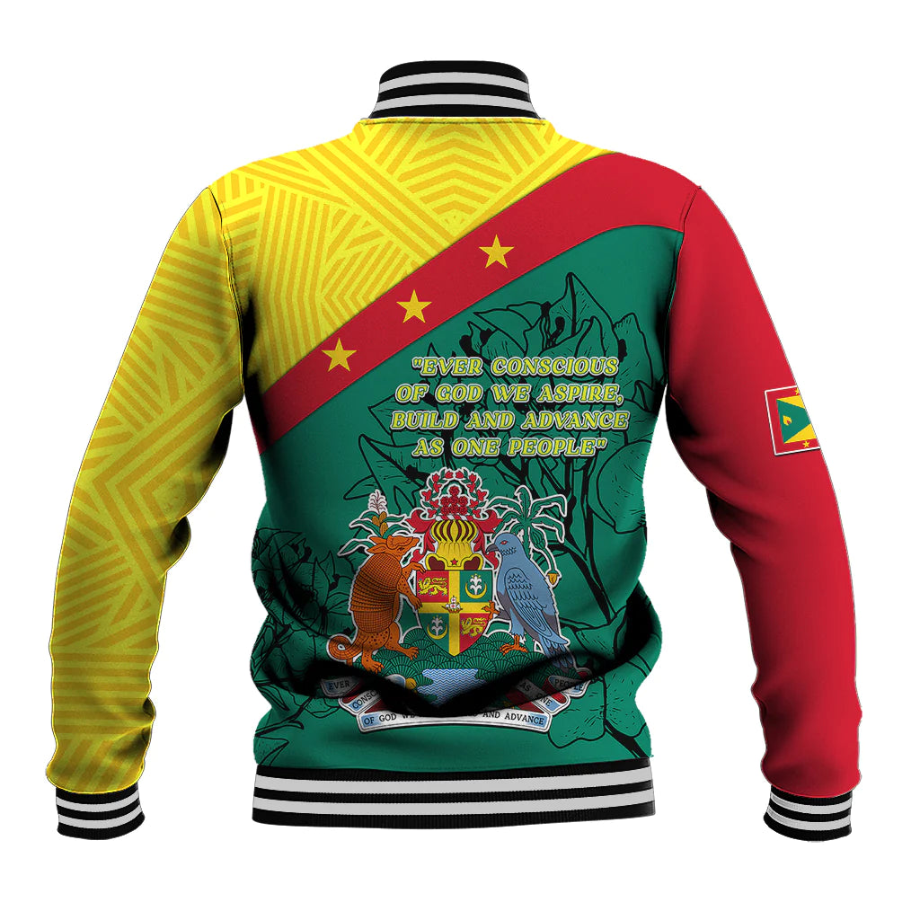 Grenada Baseball Jacket Coat Of Arms With Bougainvillea Flowers TS06