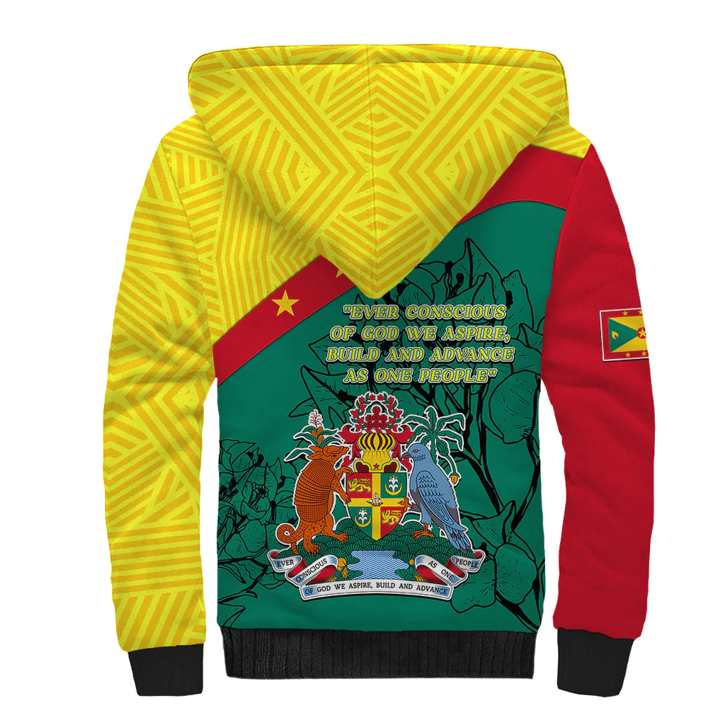 Grenada Sherpa Hoodie Coat Of Arms With Bougainvillea Flowers TS06