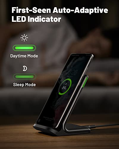 INIU Wireless Charger, 15W Fast Qi-Certified Wireless Charging Station with Sleep-Friendly Adaptive Light Compatible with iPhone 15 14 13 12 Pro XS 8 Plus Samsung Galaxy S23 S22 S21 Note 20 Google etc