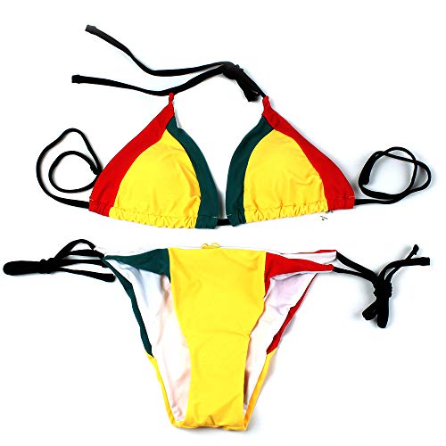 VOARYISA Women's Fashion Caribbean Rasta African Grassland Yellow Red Green Bikini Swimsuit Swimwear (4-6)