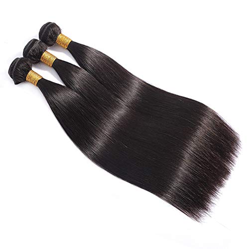 Straight Hair Bundles Human Hair 10A Grade Virgin Brazilian Straight Human Hair Bundles 100% Unprocessed Virgin Remy Hair Weave 3 Bundles Natural Black (20 22 24,300g)