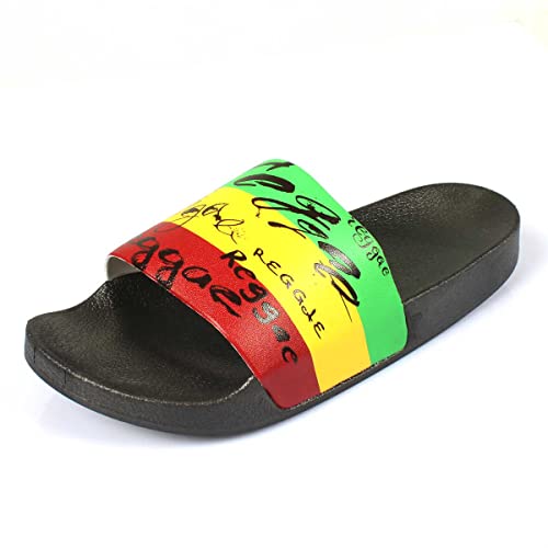 Jamaican Rasta Reggae RGY Caribbean Slippers Sandals for Women and Men Sandals Open Toe Soft Cushioned Non-Slip for Indoor & Outdoor（LTX006-40）