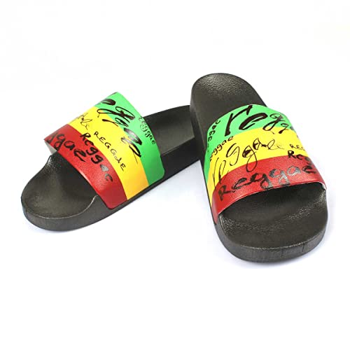 Jamaican Rasta Reggae RGY Caribbean Slippers Sandals for Women and Men Sandals Open Toe Soft Cushioned Non-Slip for Indoor & Outdoor（LTX006-40）