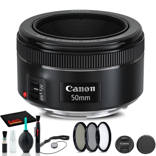 Canon EF 50mm f/1.8 STM Lens (0570C002) + Filter Kit + Cap Keeper + Cleaning Kit + More (Renewed)