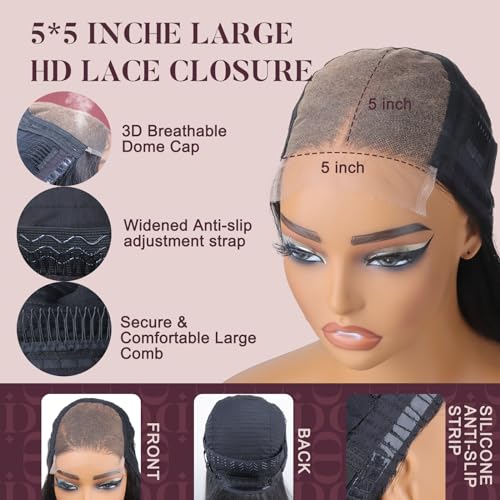 Docrit Invisible Scalp-Melting 5X5 HD Closure Wig Human Hair - Super Glueless Body Wave,