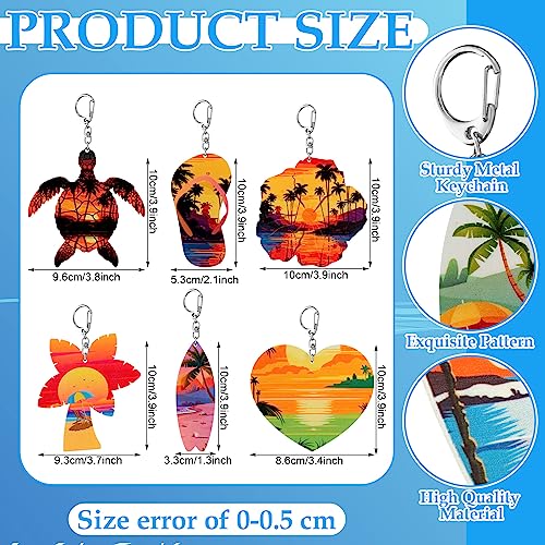 36 Pcs Beach Favors Keychain Gifts Set Wooden Bulk Surfboard Keychains Sea Turtle