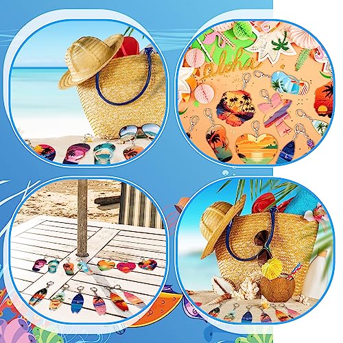 36 Pcs Beach Favors Keychain Gifts Set Wooden Bulk Surfboard Keychains Sea Turtle