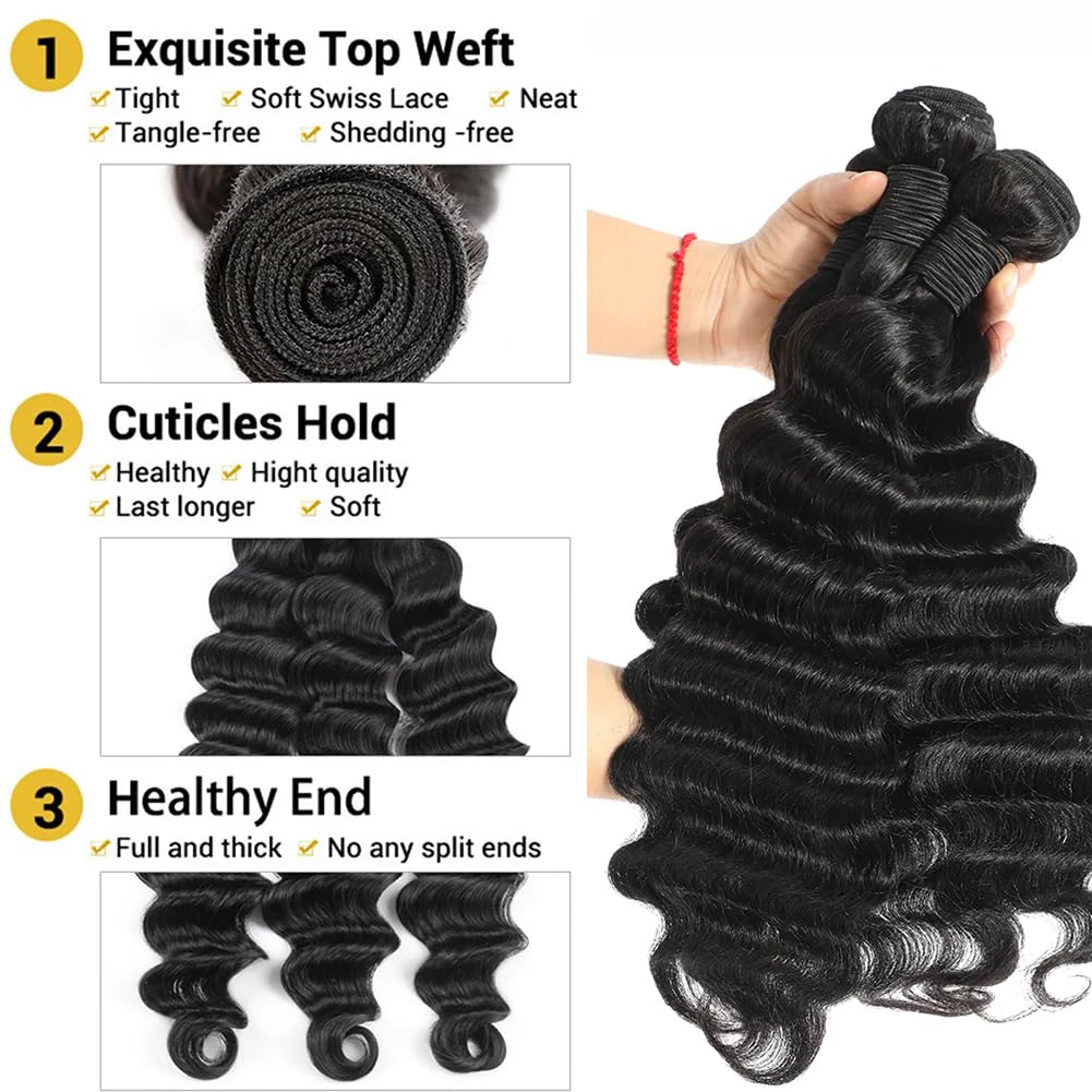 Yeslestm Loose Deep Wave Human Hair 4 Bundles 10A Brazilian Vigin Human Hair