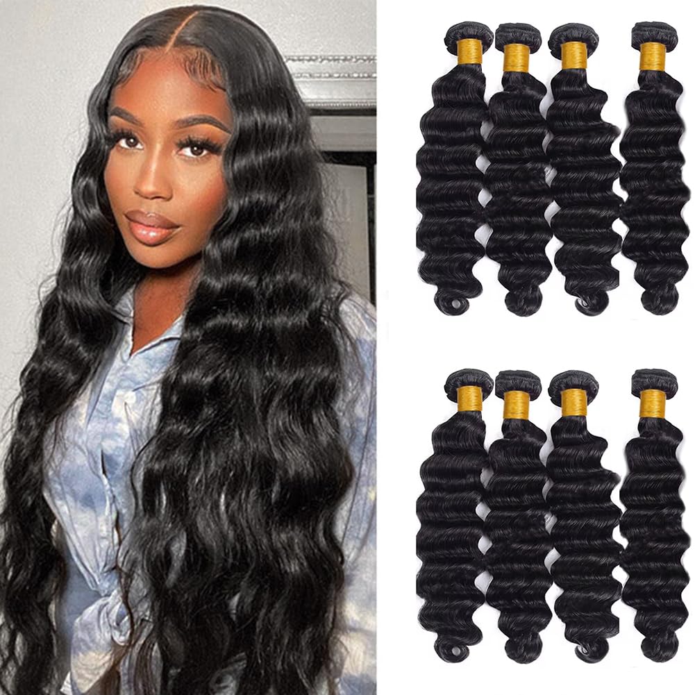 Yeslestm Loose Deep Wave Human Hair 4 Bundles 10A Brazilian Vigin Human Hair